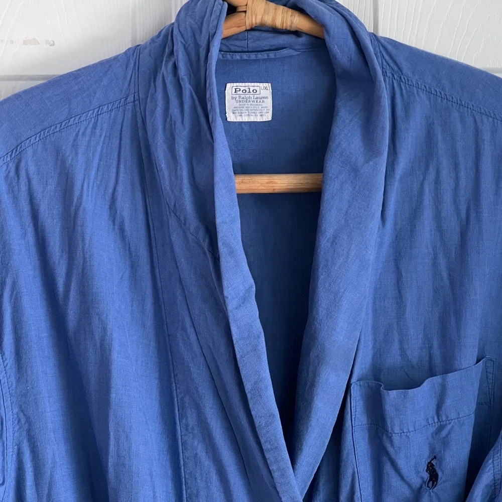 Polo Ralph Lauren Robe L/XL Mens Cotton Blue Pony Logo Loungewear Bathrobe